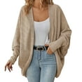 thumbnail image 1 of larppty Women's 2025 Fall Waffle Knit Batwing Long Sleeve Cardigan Loose Open Front Sweater Coat (Khaki, XL), 1 of 5