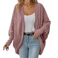 thumbnail image 1 of larppty Women's 2025 Fall Waffle Knit Batwing Long Sleeve Cardigan Loose Open Front Sweater Coat (Red, S), 1 of 5