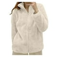 thumbnail image 1 of larppty Women's Autumn Winter Casual Solid Color Long Plush Polar Fleece Jacket - Warm Zipper Coat with Pockets（Light Yellow，XL）, 1 of 4