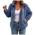 thumbnail image 1 of larppty Women's Bomber Jacket Corduroy Ribbed Zip Up Long Sleeve Winter Coat Fall Outerwear with Pockets (Blue, 5XL), 1 of 7