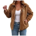 thumbnail image 1 of larppty Women's Bomber Jacket Corduroy Ribbed Zip Up Long Sleeve Winter Coat Fall Outerwear with Pockets (Brown, 4XL), 1 of 7