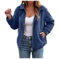 thumbnail image 1 of larppty Women's Bomber Jacket Corduroy Ribbed Zip Up Long Sleeve Winter Coat Fall Outerwear with Pockets (Dark Blue, 4XL), 1 of 7