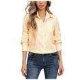 thumbnail image 1 of larppty Women's Button Down Shirts Casual Long Sleeve Stylish Collared V Neck Work Office Blouses Tops (Yellow, M), 1 of 7