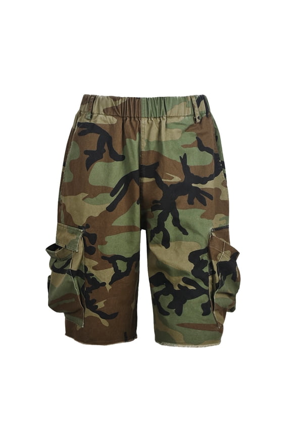 Women's Camo Shorts Elastic Waist Casual Loose Fit High Waisted Camo Short Comfy Multi Pocket Camouflage Shorts(Camouflage, XXXL)