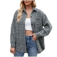 thumbnail image 1 of larppty Women's Casual Cotton Plaid Shirts Long Sleeve Button-Down Flannel Overshirt Jacket (Black, S), 1 of 7