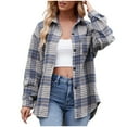 thumbnail image 1 of larppty Women's Casual Cotton Plaid Shirts Long Sleeve Button-Down Flannel Overshirt Jacket (Blue, M), 1 of 6