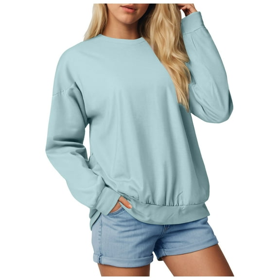 larppty Women's Casual Crew Neck Sweatshirt Loose Soft Long Sleeve Pullover Tops with Pocket (Green, XL)