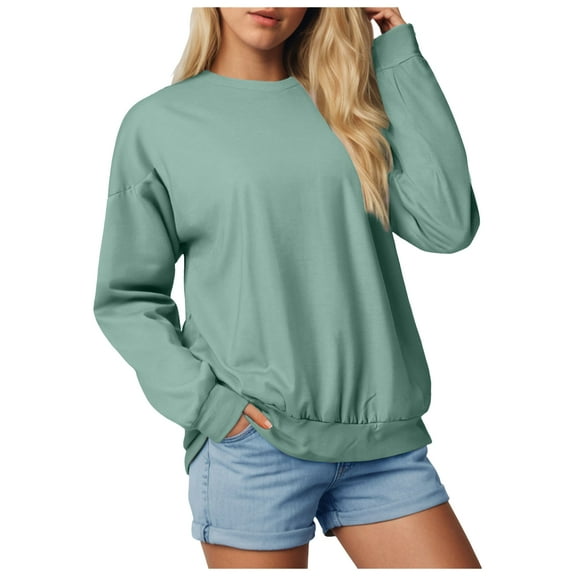 larppty Women's Casual Crew Neck Sweatshirt Loose Soft Long Sleeve Pullover Tops with Pocket (Light Green, L)