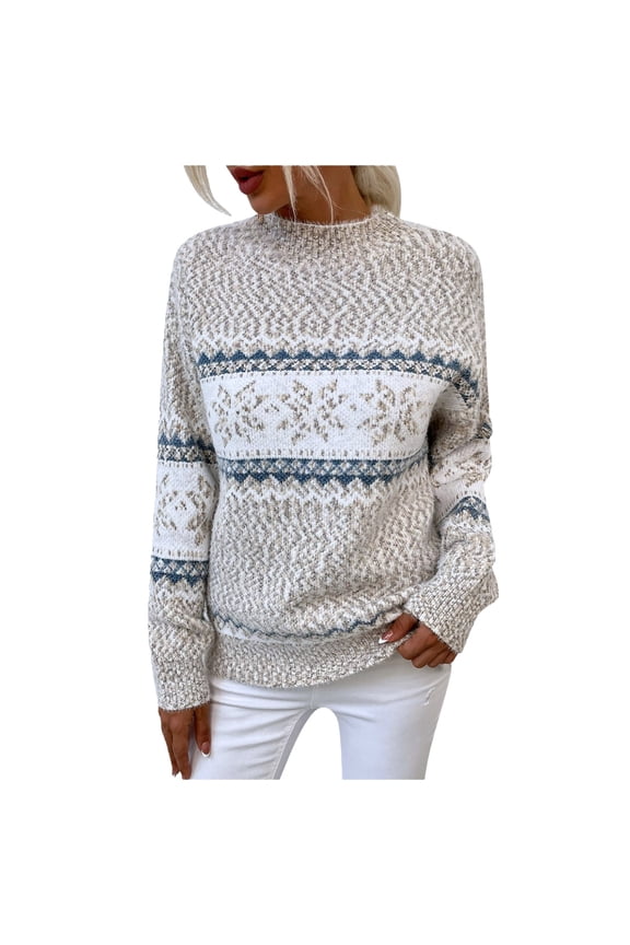 Women's Casual Leopard Print Knitted Pullover Sweaters Long Sleeve Crew Neck Jumper Tops (Beige, XL)