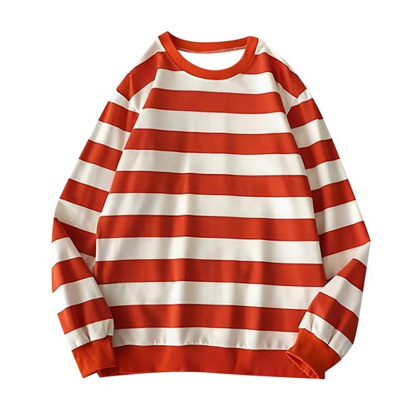 larppty Women's Casual Loose Striped Shirts Crewneck Long Sleeve Basic Color Block Tee Tops (Orange, L)