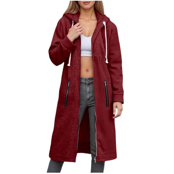 larppty Women's Casual Oversized Loose Fit Zip Up Solid Color Hoodie Tunic Sweatshirt Jacket Cozy Fall Outfits (Wine, L)