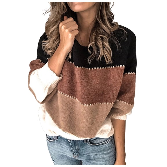 larppty Women's Casual Sweater Pullover Winter Basic Sweatshirt Long Sleeve Cozy Knitted Loose Fit Jumper Tops (Khaki, 4XL)