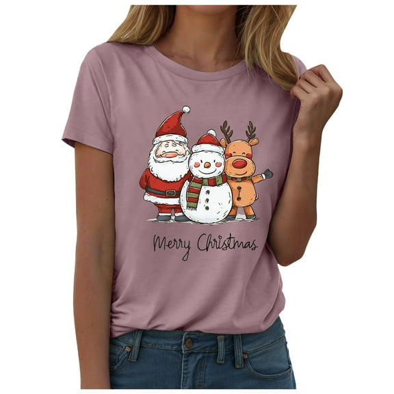 larppty Women's Christmas Fresh Graphic Seasonal Fall Family Tee (Pink, XL)
