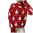 thumbnail image 1 of larppty Women's Christmas Tree Patterns Ugly Christmas Crew Neck Long Sleeve Sweater Jumper Pullover Knitted Printed Tops (Red, XL), 1 of 9