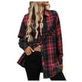 thumbnail image 1 of larppty Women's Classic Plaid Flannel Shirt Button Down Long Sleeve Tunic Lightweight Casual Blouse Top (Red, L), 1 of 7