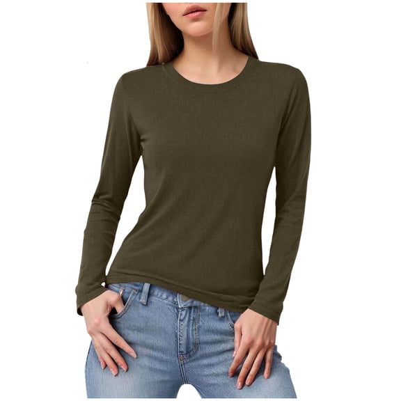 larppty Women's Crew Neck Tops Long Sleeve Slim Fit T Shirt Thermal Blouse Basic Layer Shirts Fashion 2025 (Bronze, L)