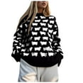 thumbnail image 1 of larppty Women's Cute Sweater Crewneck Long Sleeve Oversized Color Block Knit Pullover Fall Top Fashion (Black, S), 1 of 4