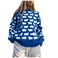 thumbnail image 1 of larppty Women's Cute Sweater Crewneck Long Sleeve Oversized Color Block Knit Pullover Fall Top Fashion (Blue, M), 1 of 4