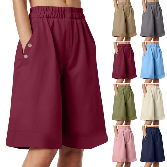 larppty Women's Elastic Waist 3/4 Capri Harem Pants with Pockets Casual Loose Solid Yoga Trousers(Khaki, XXL)