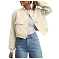 thumbnail image 1 of larppty Women's Fashion Bomber Jackets Long Sleeve Cropped Button Down Casual Coat with Pockets Outwear (Clear, 3XL), 1 of 5