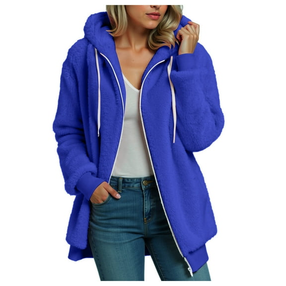 larppty Women's Fashion Winter Coats Sherpa Fleece Oversized Trendy Jackets Warm Outerwear Hooded with Pockets (Blue, 5XL)