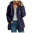 thumbnail image 1 of larppty Women's Fashion Winter Coats Sherpa Fleece Oversized Trendy Jackets Warm Outerwear Hooded with Pockets (Dark Blue, 4XL), 1 of 5