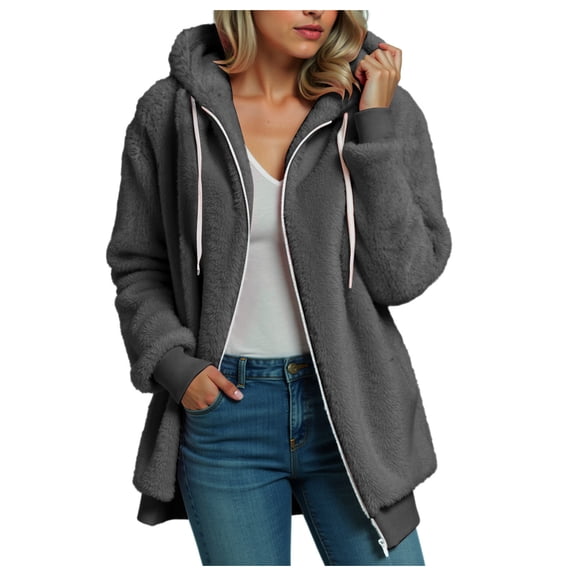 larppty Women's Fashion Winter Coats Sherpa Fleece Oversized Trendy Jackets Warm Outerwear Hooded with Pockets (Dark Gray, XXL)