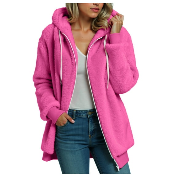 larppty Women's Fashion Winter Coats Sherpa Fleece Oversized Trendy Jackets Warm Outerwear Hooded with Pockets (Hot Pink, 5XL)