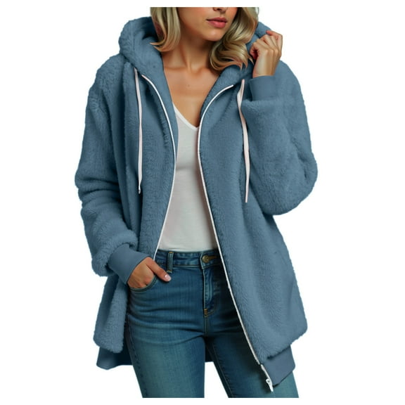 larppty Women's Fashion Winter Coats Sherpa Fleece Oversized Trendy Jackets Warm Outerwear Hooded with Pockets (Navy, 5XL)