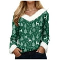 thumbnail image 1 of larppty Women's Faux Fur Trim V-Neck Sweater | Festive Christmas Graphic Long Sleeve Holiday Top (Light Green, XL), 1 of 5