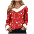 thumbnail image 1 of larppty Women's Faux Fur Trim V-Neck Sweater | Festive Christmas Graphic Long Sleeve Holiday Top (Red, L), 1 of 5