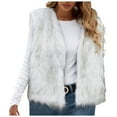 thumbnail image 1 of larppty Women's Faux Fur Waistcoat Vest Fuzzy Sleeveless Open Front Outwear Winter Warm Fluzzy Vest Jacket Coat (White, L), 1 of 6