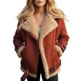 thumbnail image 1 of larppty Women's Faux Suede Sherpa-Lined Winter Jacket - Lapel Zip-Up Oversized Thick Fleece Outerwear（Red，XXL）, 1 of 4