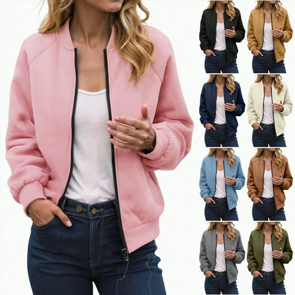 larppty Women's Faux Suede Short Bomber Jacket Coat Stand Collar Lightweight Zip Up Fashion Outerwear Tops Fashion Clothes (Blue, M)