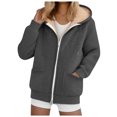 thumbnail image 1 of larppty Women's Fleece Lined Jacket Winter Hoodie Solid Color Long Sleeve Thick Plush Warm Coats with Pockets (Dark Gray, 3XL), 1 of 6