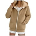 thumbnail image 1 of larppty Women's Fleece Lined Jacket Winter Hoodie Solid Color Long Sleeve Thick Plush Warm Coats with Pockets (Khaki, XL), 1 of 6