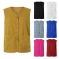 thumbnail image 1 of larppty Women's Fleece Vests Button Warm Sleeveless Coat Vest Fall Fuzzy Lightweight Jackets Winter Soft Outerwear with Pockets Yellow, XXL, 1 of 6