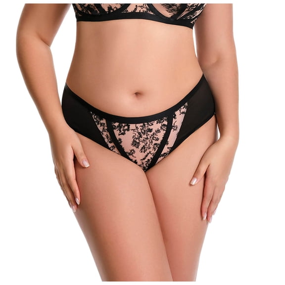 larppty Women's High Waist Lace Underwear with Sheer Floral Design – Full Coverage Briefs, Elegant Boudoir Style, Soft Stretch Fabric for Everyday Wear & Special Moments(Black, 46)