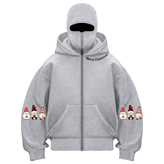 larppty Women's Hoodie with Mask Winter Zip up Hoodies Ugly Christmas Double Hooded Sweatshirt Streetwear (Light Gray, XXL)