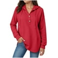 thumbnail image 1 of larppty Women's Hoodies Buttons Collar Hooded Sweatshirts Drawstring Casual Pullover Tops 2025 Fall Outfits (Red, XL), 1 of 7