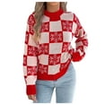 thumbnail image 1 of larppty Women's Knit Winter Sweater Snowflake Checkered Color Block Pullover Tops Trendy Y2k Clothes (Red, S), 1 of 8