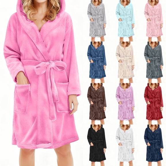larppty Women's Long Hooded Fleece Bathrobe - Winter Warm with Eye Mask & Belt Sleepwear Robe（Beige，M）