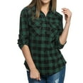 thumbnail image 1 of larppty Women's Long Sleeve Button Down Plaid Flannel Shirt Fall Casual Tops (Green, XXL), 1 of 6