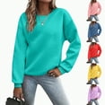 thumbnail image 1 of larppty Women's Long Sleeve Tops Casual Solid Cute Crewneck Basis Sweatshirts Pullover Fall Shirts (Red, S), 1 of 6