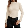 thumbnail image 1 of larppty Women's Long Sleeve Tops Mock Neck Ribbed Knit Slim Fit Pleated Basic T Shirts Lightweight Sweater Going Out Clothes (Beige, S), 1 of 6