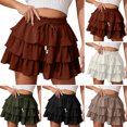 thumbnail image 1 of larppty Women's Multi-Layered Ruffle Skort with Beaded Drawstring - High Waisted Flowy Mini Skort for Country Concert, Golf, Tennis, Teen Girls & Casual Wear（Black， XL）, 1 of 6