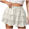 thumbnail image 1 of larppty Women's Multi-Layered Ruffle Skort with Beaded Drawstring - High Waisted Flowy Mini Skort for Country Concert, Golf, Tennis, Teen Girls & Casual Wear（White， L）, 1 of 6