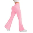 thumbnail image 1 of larppty Women's No Front Seam Flare Leggings - High Waist Tummy Control Ribbed Yoga Pants for Workout & Daily Wear（Pink，L）, 1 of 2
