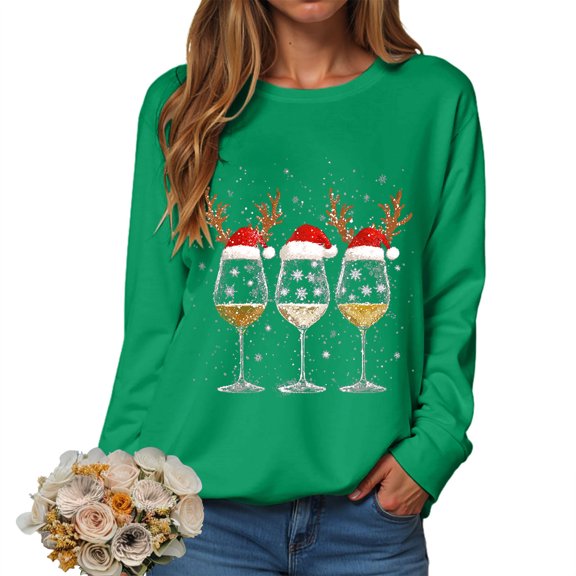 larppty Women's Oversized Ugly Christmas Sweatshirt Xmas Glass Print Graphic Vacation Tunic Sweater Shirt Christmas Graphic Pullover Top （Green, XXL）