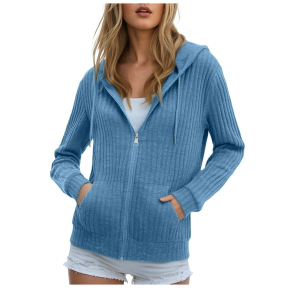 larppty Women's Oversized Zip Up Hoodie Long Sleeve 2025 Fall Outfit Lightweight Sweatshirt Fashion Clothes (Blue, XXL)